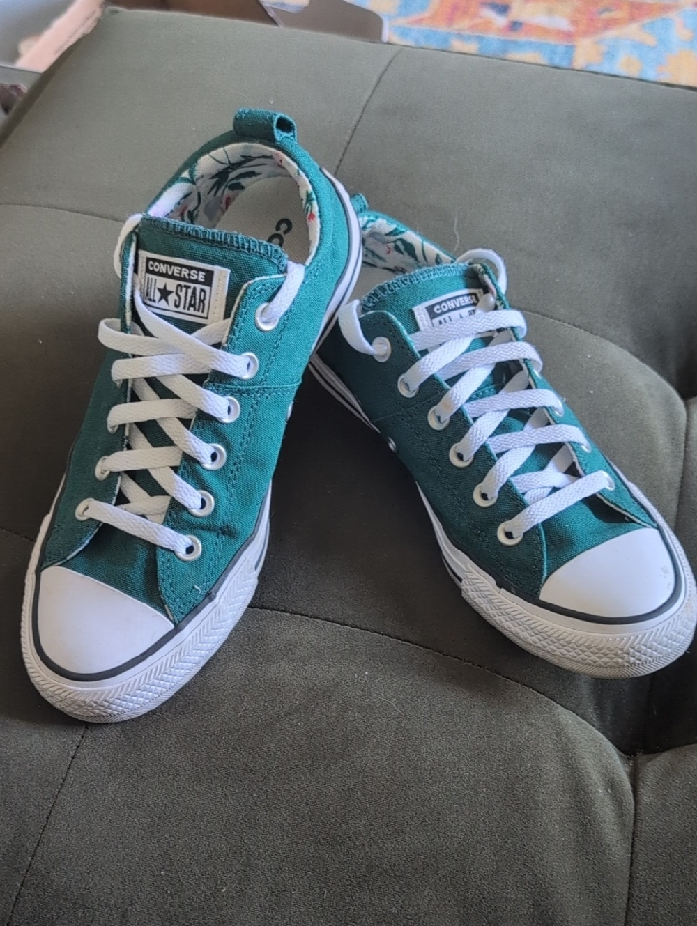 Converse Women's Teal and Pink Floral Slip-On Sneakers